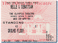 Belle & Sebastian ticket stub, Olympia Theatre, Dublin 28.4.99