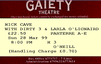 Le Billet du concert de Nick Cave au Gaiety Dublin, Irlande