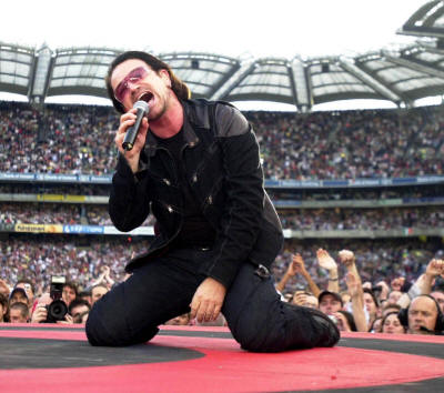 Bono of U2 live in Croke Park, Dublin