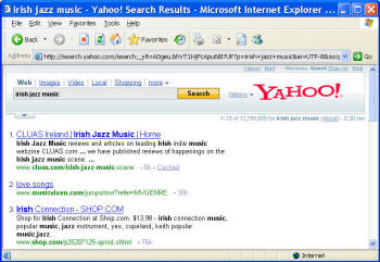 CLUAS ranking as no. 1 website for Irish Jazz Music on the Yahoo search engine