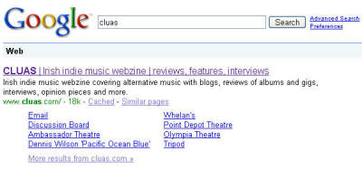 CLUAS site links on Google