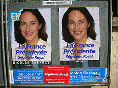 Campaign posters for Segolene Royal (posted over those of her rival, Nicolas Sarkozy)
